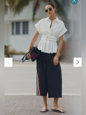 Maeve by ANTHROPOLOGIE Women’s Pleated Track Culotte Cotton Trousers Black Sz S